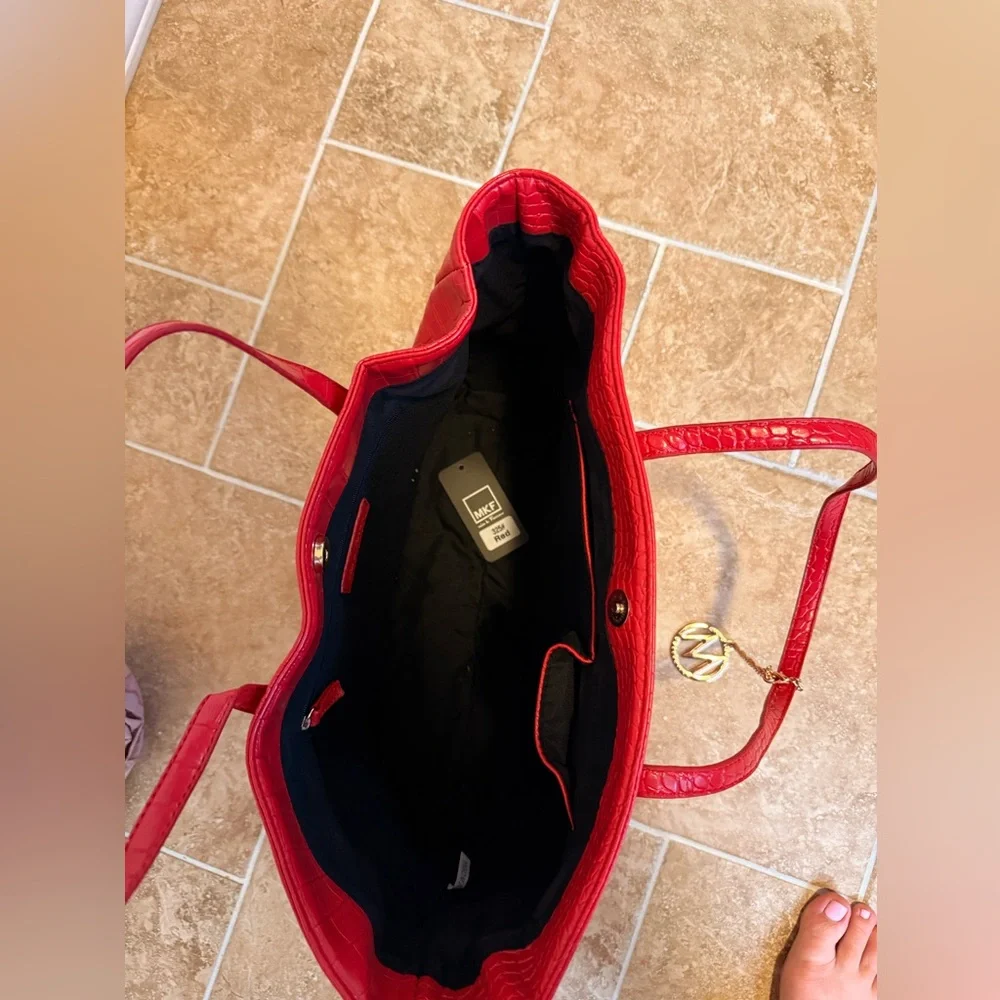 MIA Red Textured‎ Tote Bag with Gold Accents